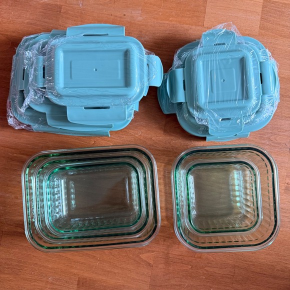 Gourmet Kitchen 10 Piece Fluted Green Glass Container Set w/ Locking Lids NEW - Picture 4 of 15